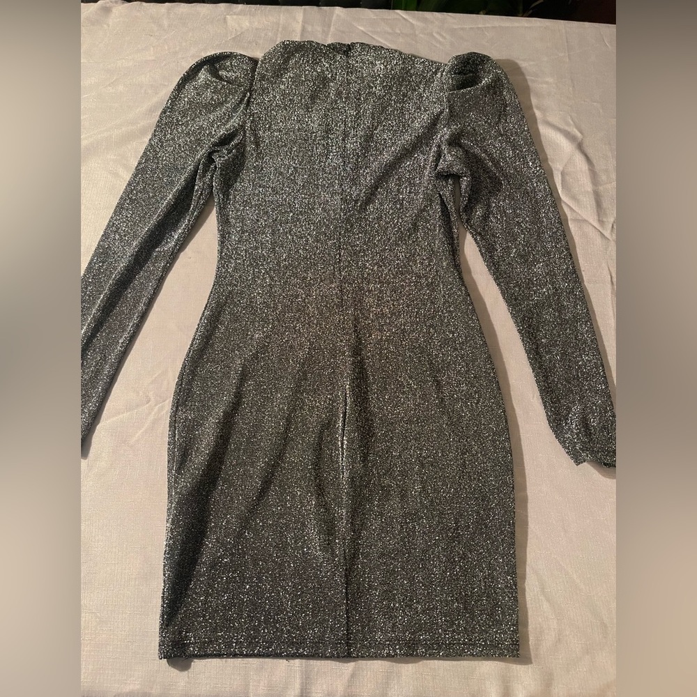 sparkly short shein dress with high neck and long sleeves